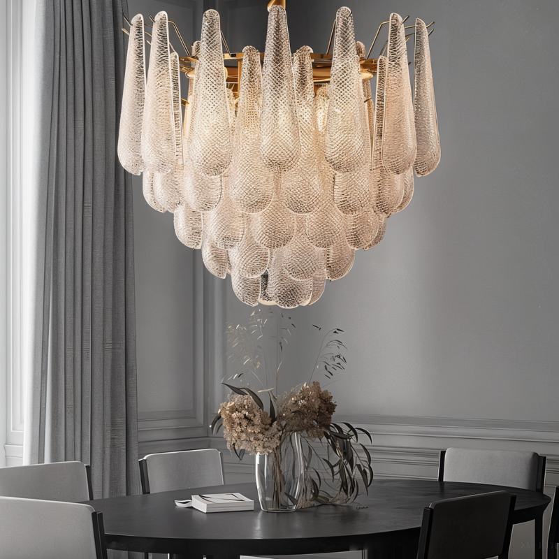 Mid-Century Glasblüten-Kronleuchter mit kreisförmigem Rahmen und goldenen Akzenten