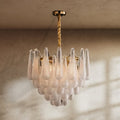 Mid-Century Glasblüten-Kronleuchter mit kreisförmigem Rahmen und goldenen Akzenten