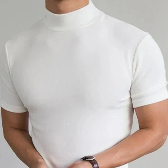 Mock-Neck Slim-Fit T-Shirt for Men, Short-Sleeve Stretch Cotton Tee
