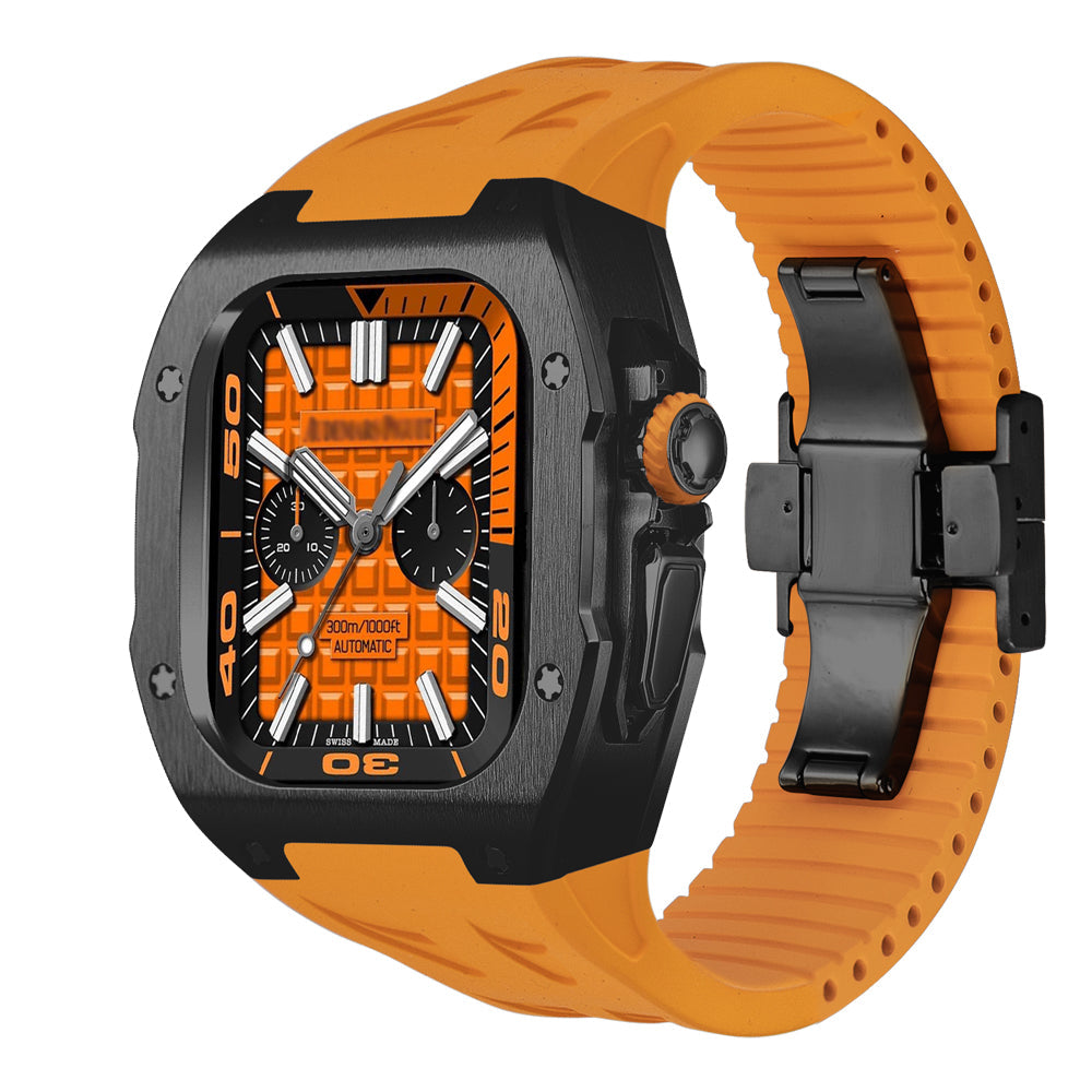 Kit de modification de boîtier en titane pour Apple Watch Ultra avec bracelet en caoutchouc fluoré