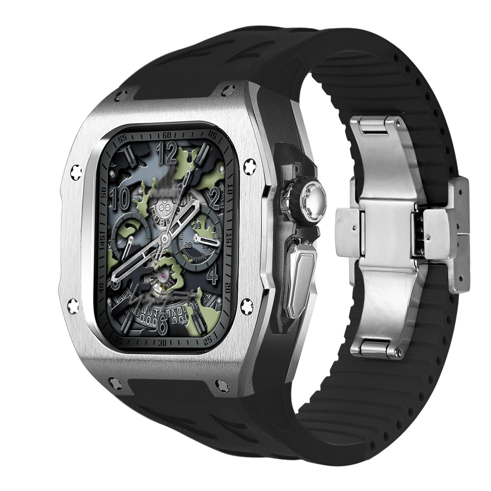 Kit de modification de boîtier en titane pour Apple Watch Ultra avec bracelet en caoutchouc fluoré