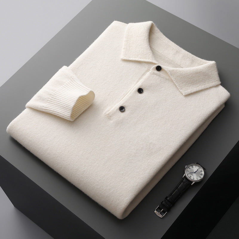NordicLuxe langærmet poloshirt i en blanding af kashmir og merinould