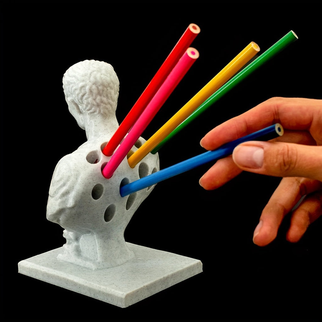 Suporte de secretária para canetas, design de busto romano de Aurélio, mármore ou branco