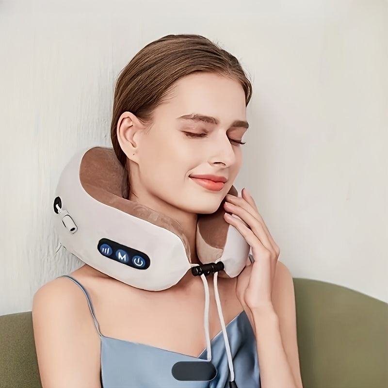 NovaRest U-formet nakkepude i memoryskum med vibrationsmassage, USB-genopladelig