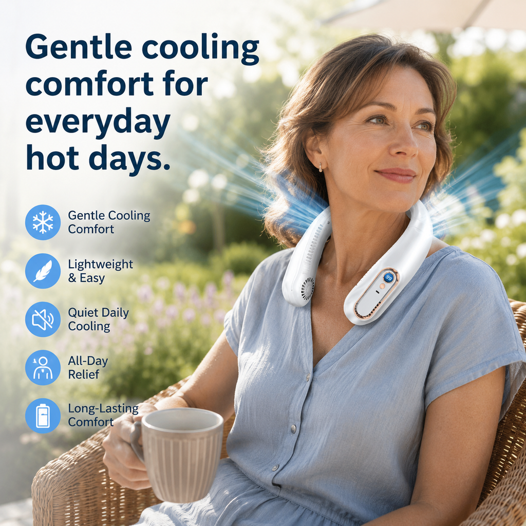 SoftCool Compact Neck Fan With Quiet Rechargeable Cooling