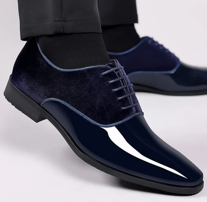 AureaStride Glossy Patent Leather Wedding Dress Shoes, Black or Blue