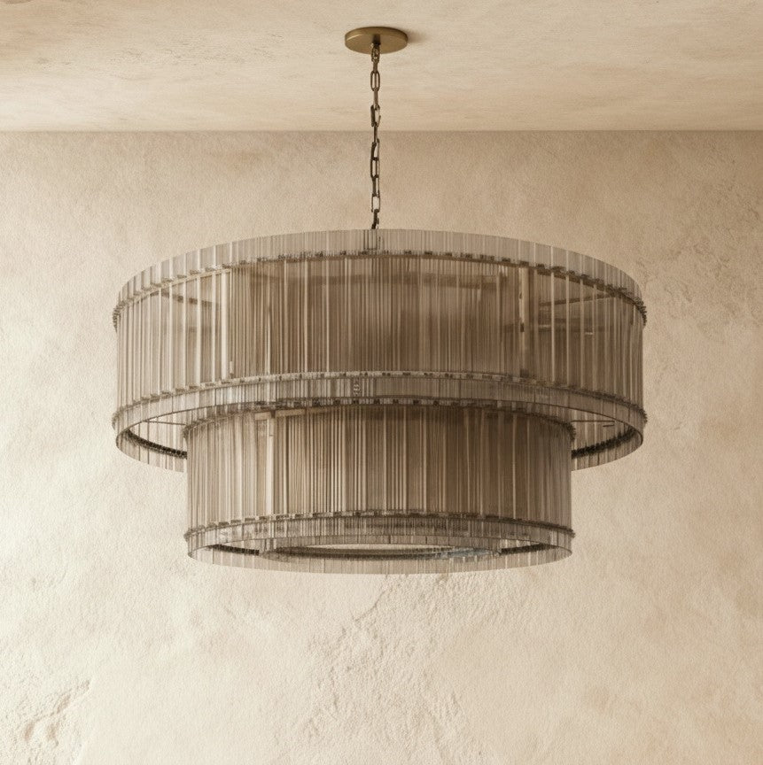 Lumora Two Tier Glass Chandelier With Hand Raked Panels And Soft Glow