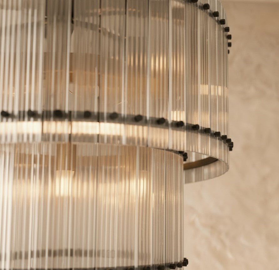 Lumora Two Tier Glass Chandelier With Hand Raked Panels And Soft Glow