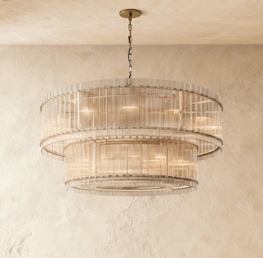 Lumora Two Tier Glass Chandelier With Hand Raked Panels And Soft Glow