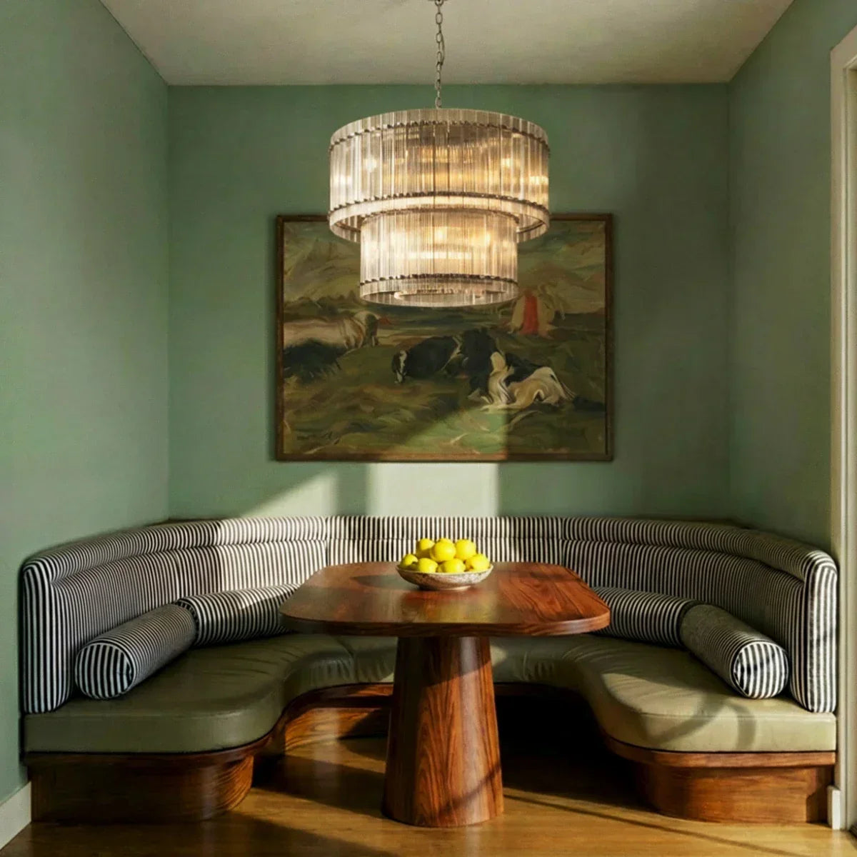 Lumora Two Tier Glass Chandelier With Hand Raked Panels And Soft Glow