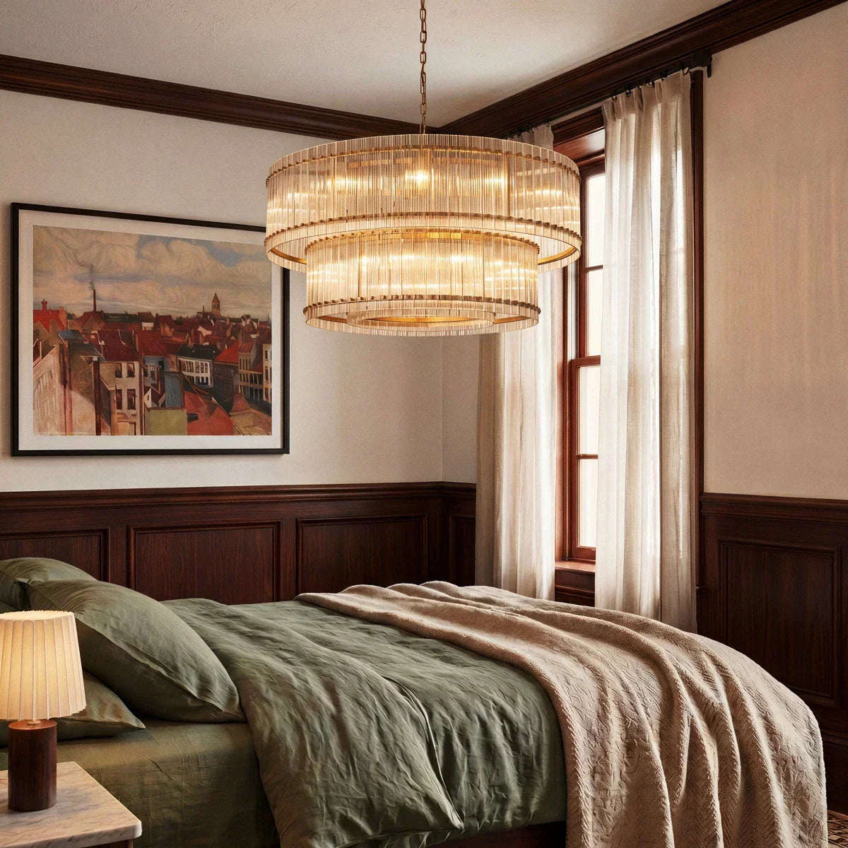 Lumora Two Tier Glass Chandelier With Hand Raked Panels And Soft Glow