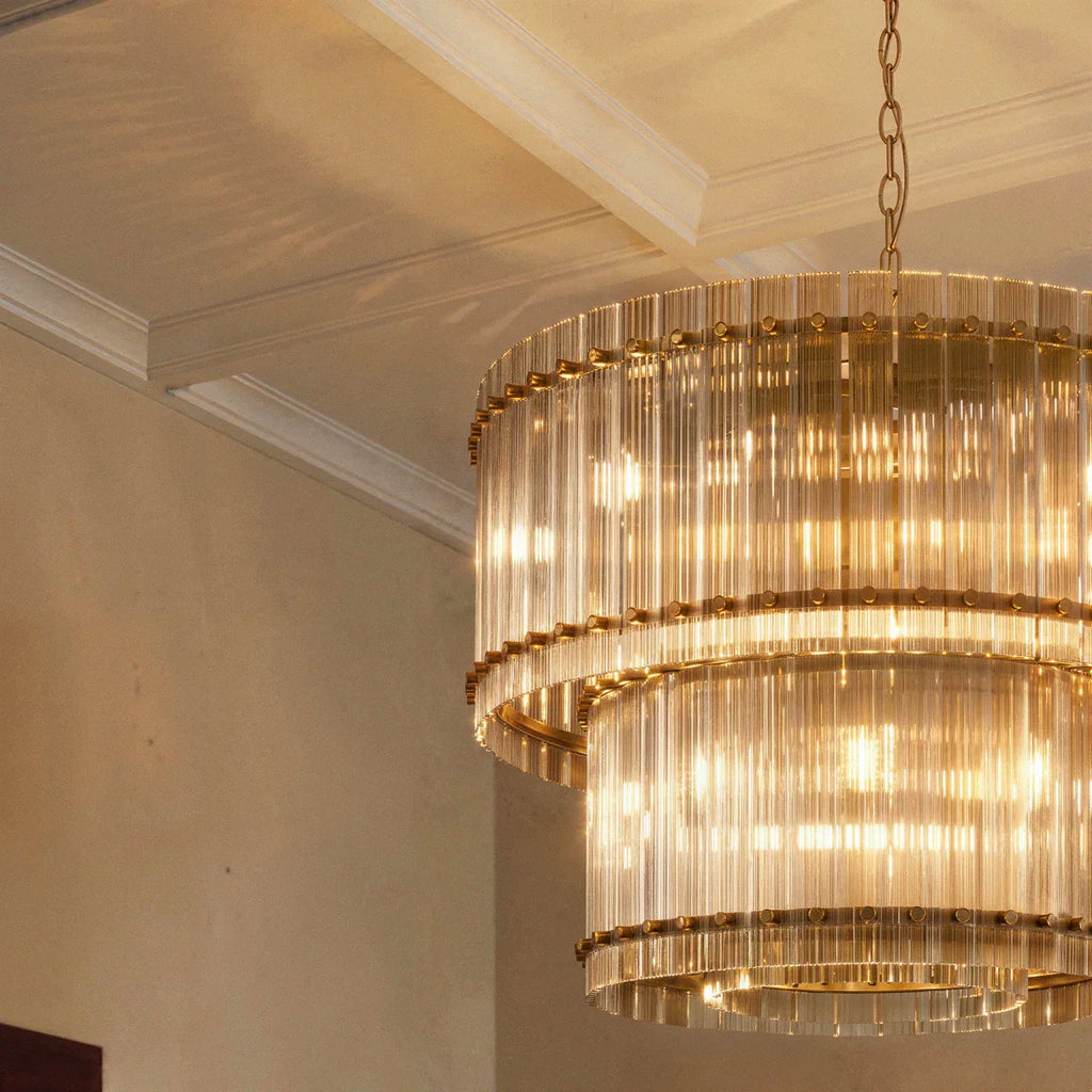 Lumora Two Tier Glass Chandelier With Hand Raked Panels And Soft Glow