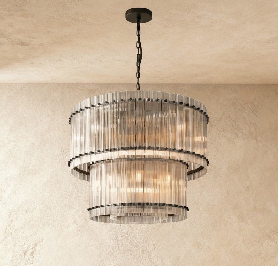 Lumora Two Tier Glass Chandelier With Hand Raked Panels And Soft Glow