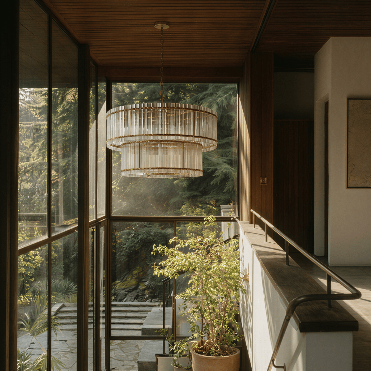 Lumora Two Tier Glass Chandelier With Hand Raked Panels And Soft Glow