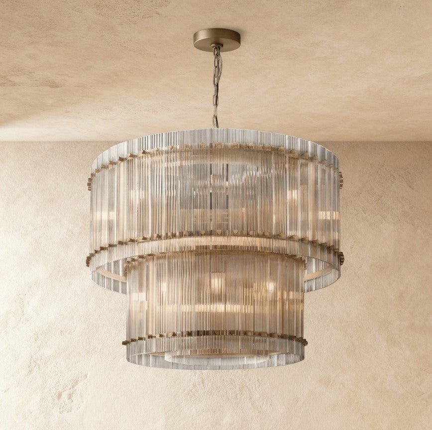 Lumora Two Tier Glass Chandelier With Hand Raked Panels And Soft Glow