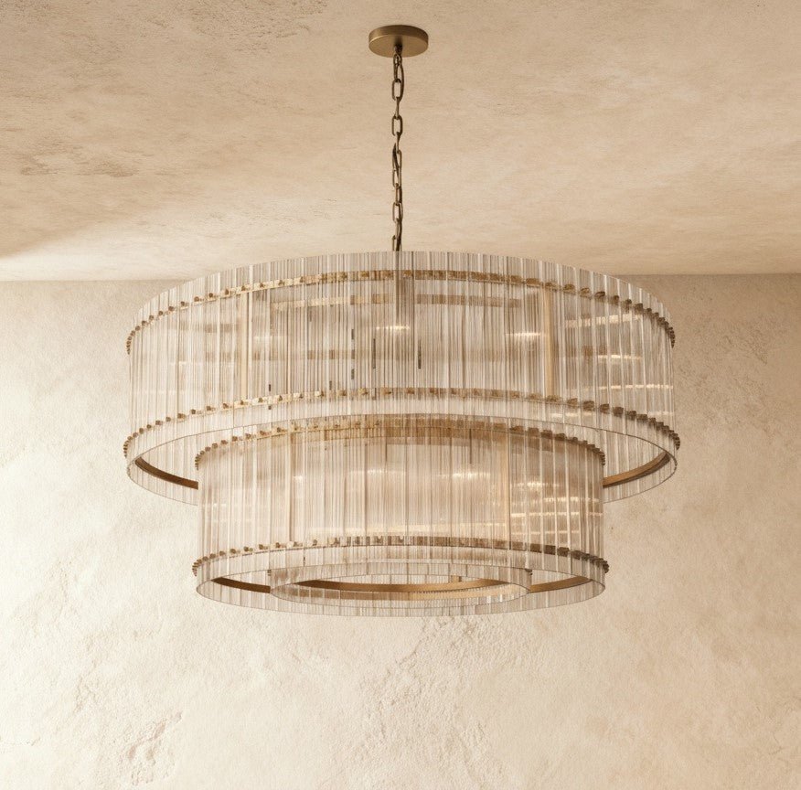 Lumora Two Tier Glass Chandelier With Hand Raked Panels And Soft Glow