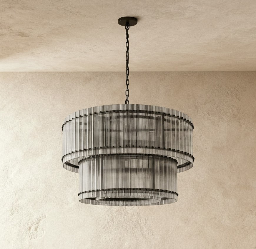 Lumora Two Tier Glass Chandelier With Hand Raked Panels And Soft Glow