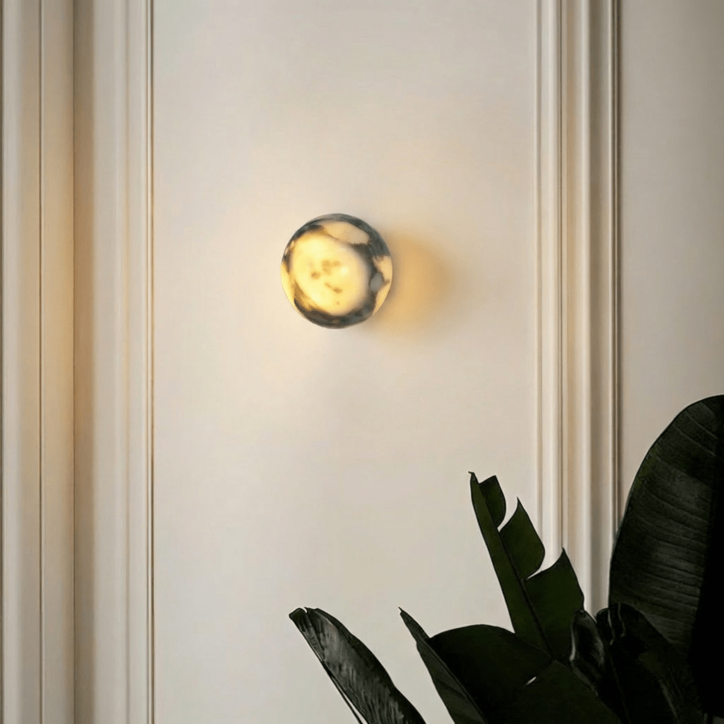 Stone Sphere Glow Wall Lamp With Warm Marble Interior Light