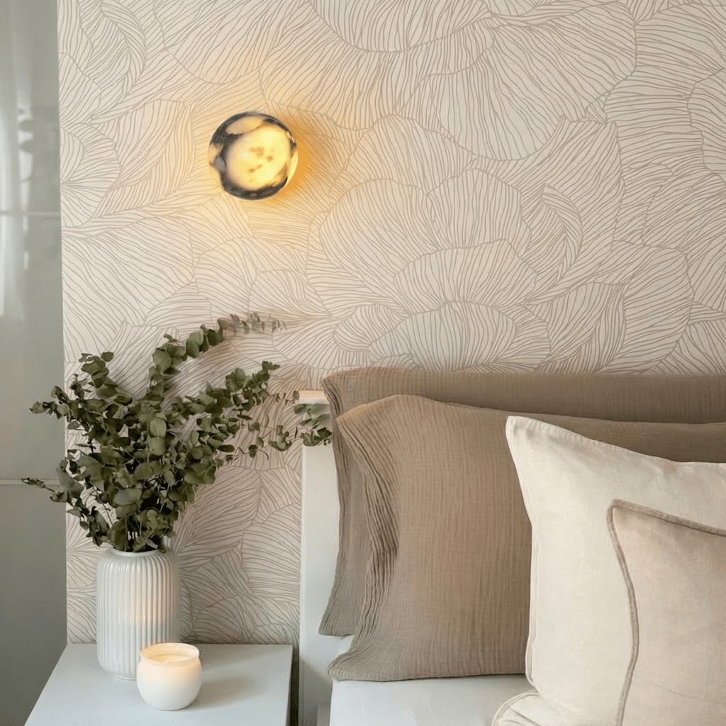 Stone Sphere Glow Wall Lamp With Warm Marble Interior Light