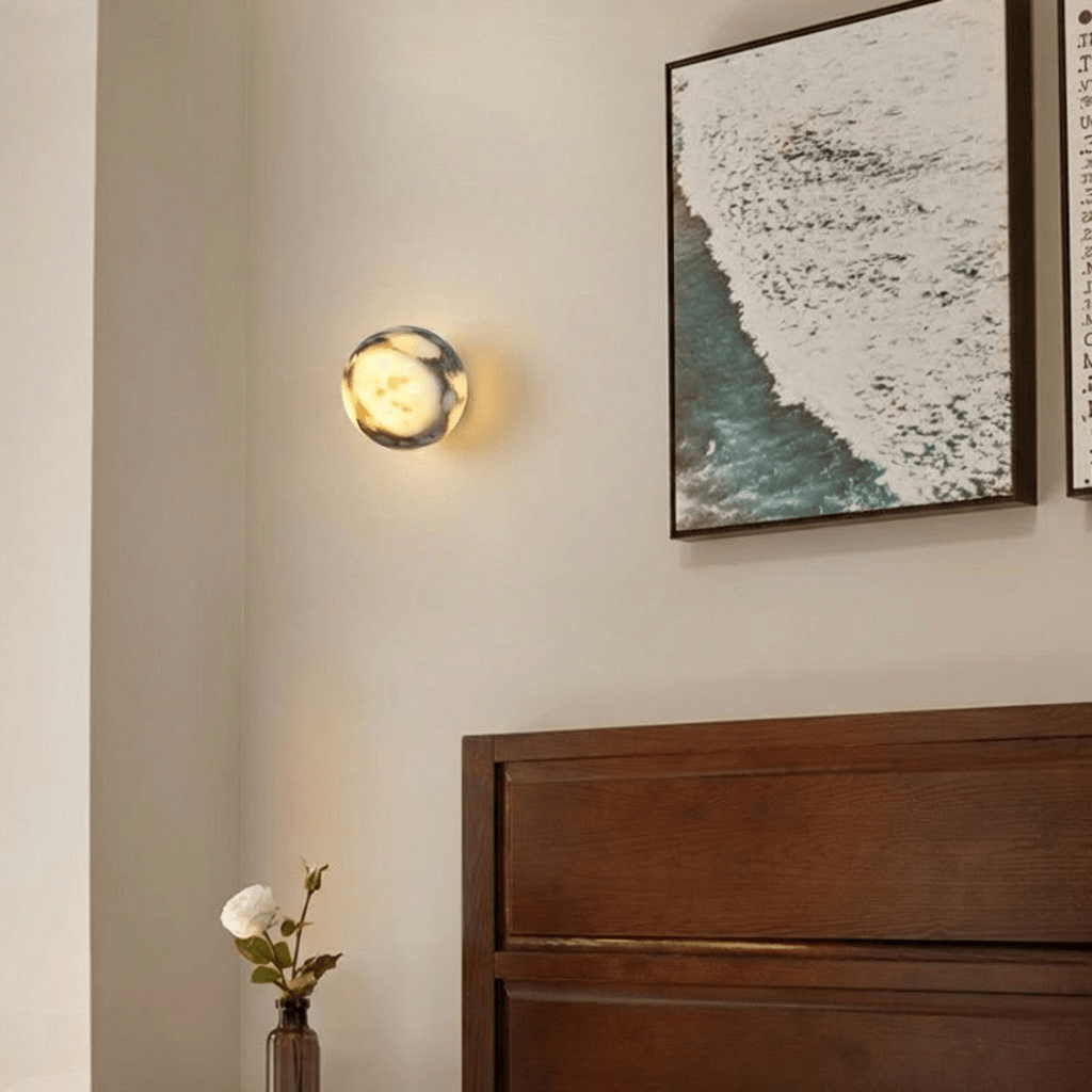 Stone Sphere Glow Wall Lamp With Warm Marble Interior Light