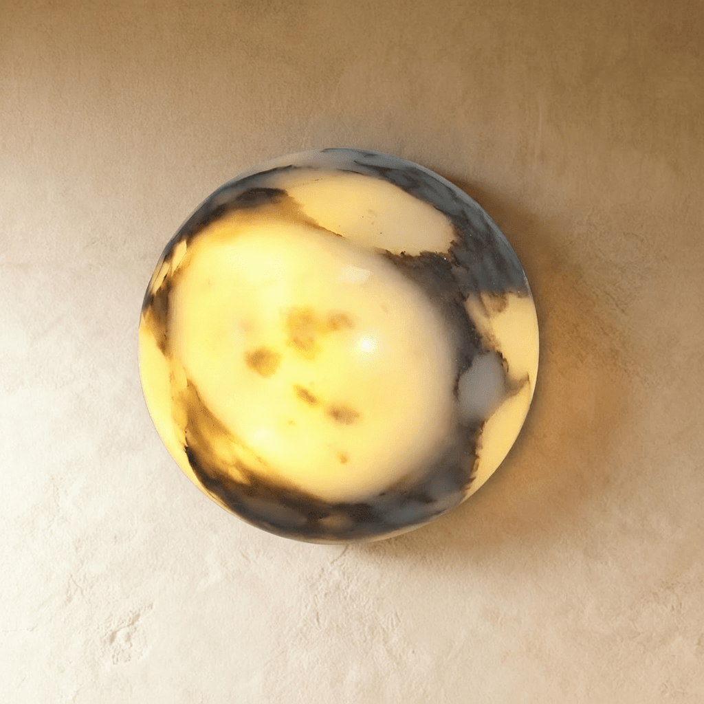 Stone Sphere Glow Wall Lamp With Warm Marble Interior Light