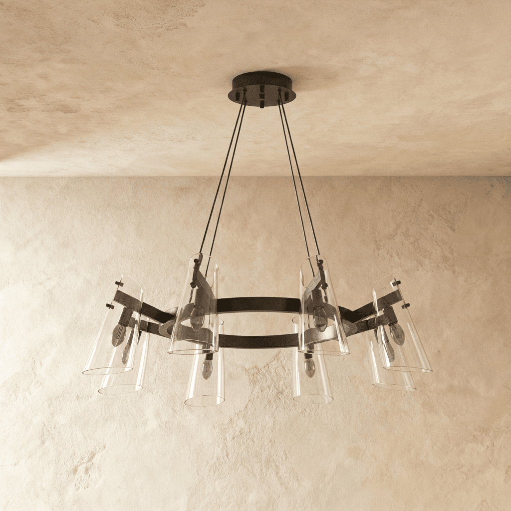 Arcadia Copper Ring Chandelier Featuring Six Clear Conical Shades