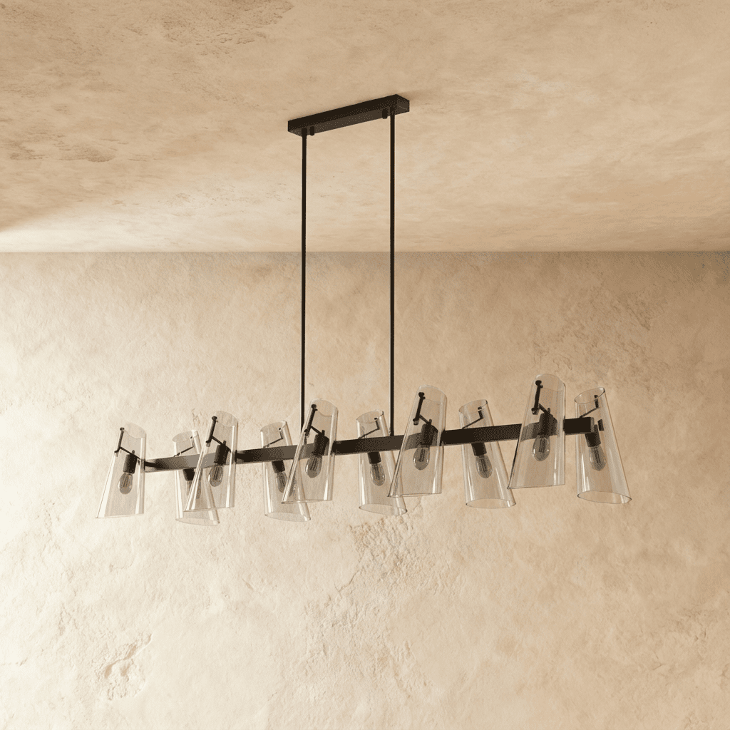 Arcadia Copper Ring Chandelier Featuring Six Clear Conical Shades