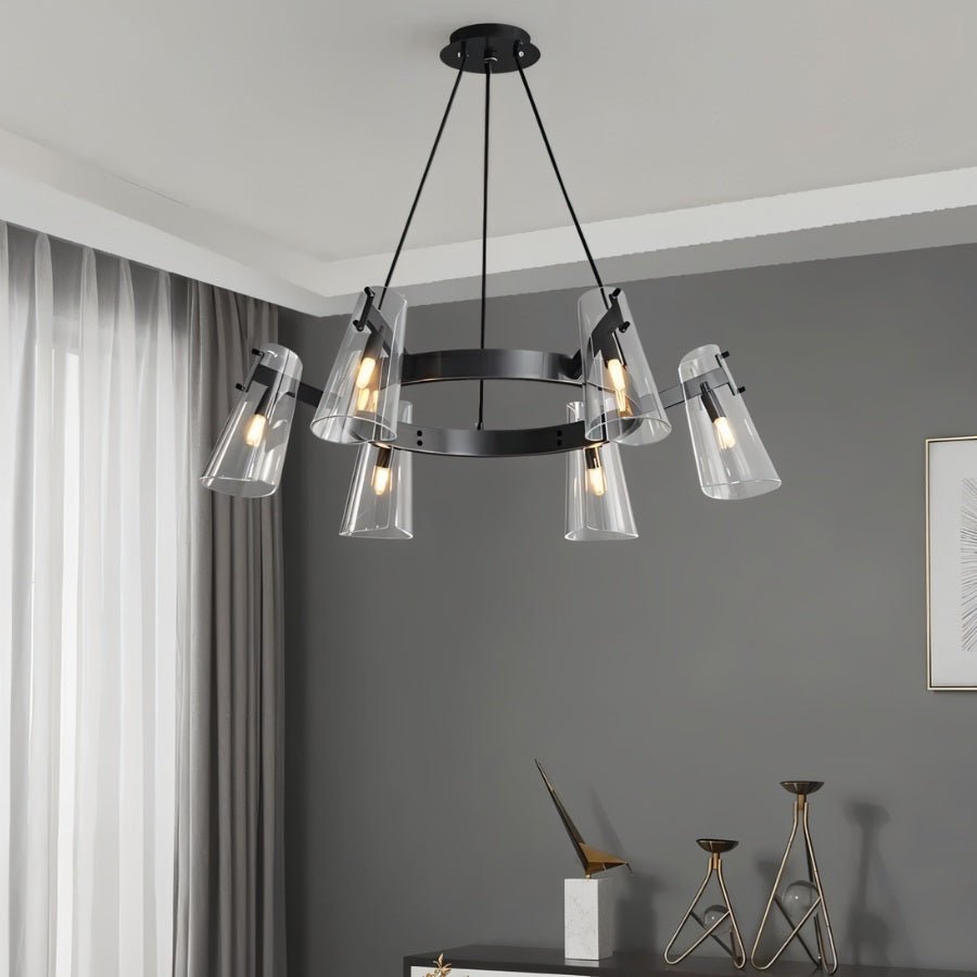 Arcadia Copper Ring Chandelier Featuring Six Clear Conical Shades