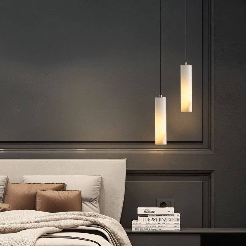 Moderne Alabaster-Zylinder-Pendelleuchte mit sanftem Glanz