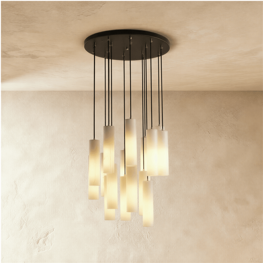 Moderne Alabaster-Zylinder-Pendelleuchte mit sanftem Glanz