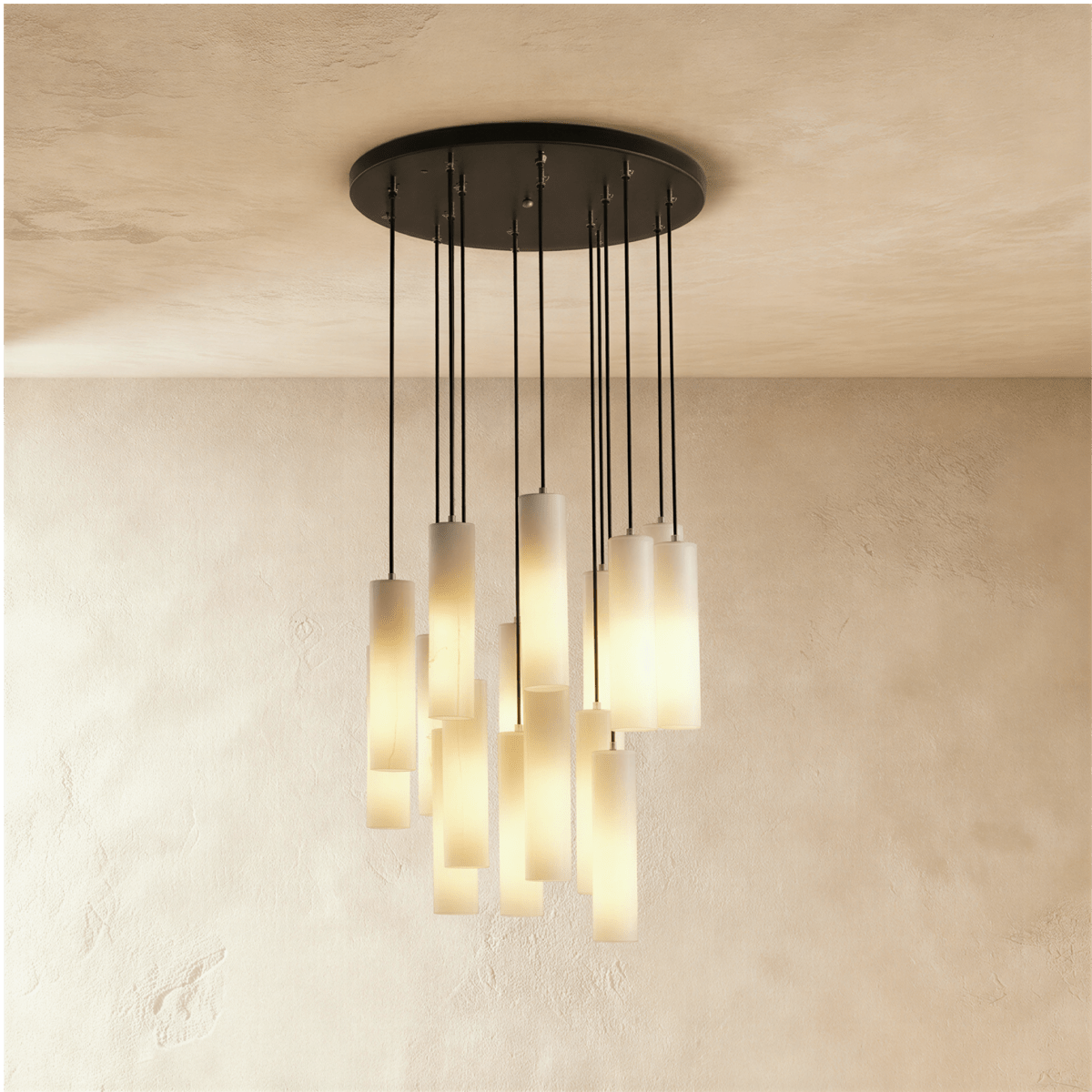 Moderne Alabaster-Zylinder-Pendelleuchte mit sanftem Glanz