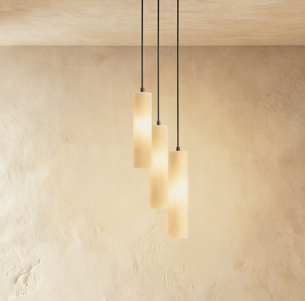 Moderne Alabaster-Zylinder-Pendelleuchte mit sanftem Glanz