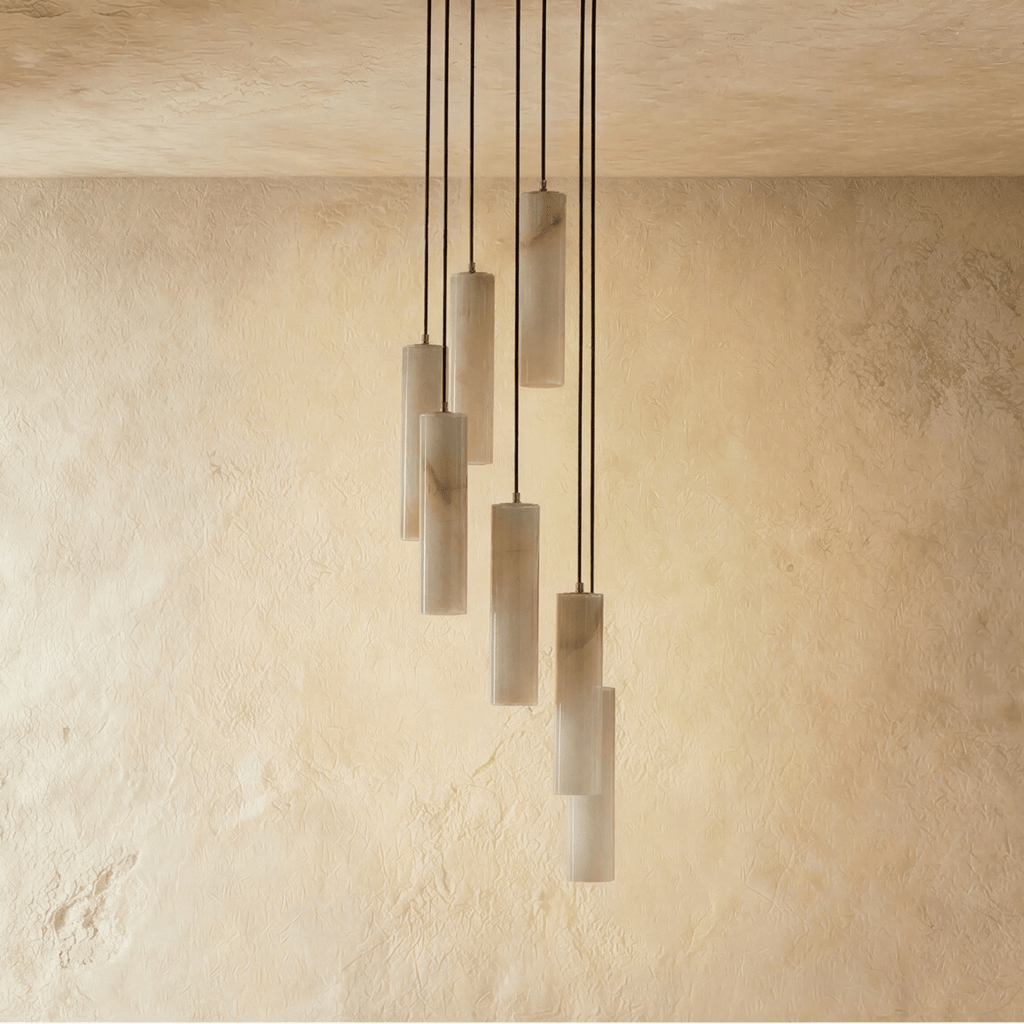 Moderne Alabaster-Zylinder-Pendelleuchte mit sanftem Glanz