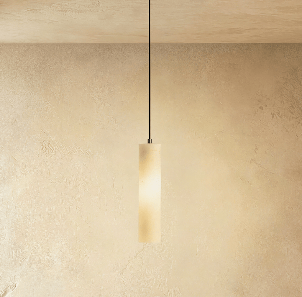 Moderne Alabaster-Zylinder-Pendelleuchte mit sanftem Glanz