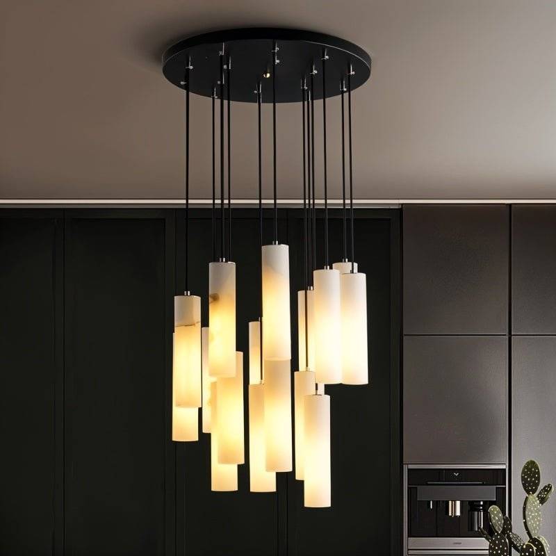 Moderne Alabaster-Zylinder-Pendelleuchte mit sanftem Glanz