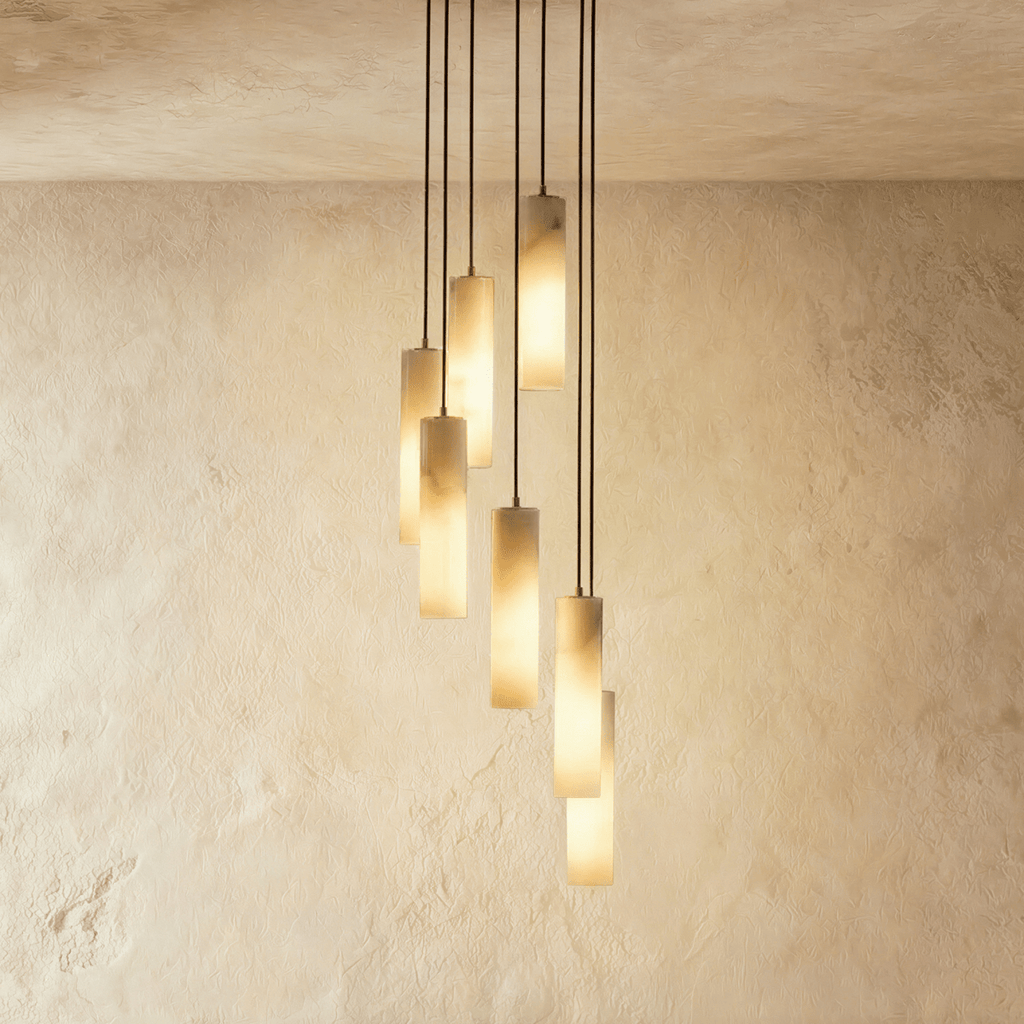 Moderne Alabaster-Zylinder-Pendelleuchte mit sanftem Glanz
