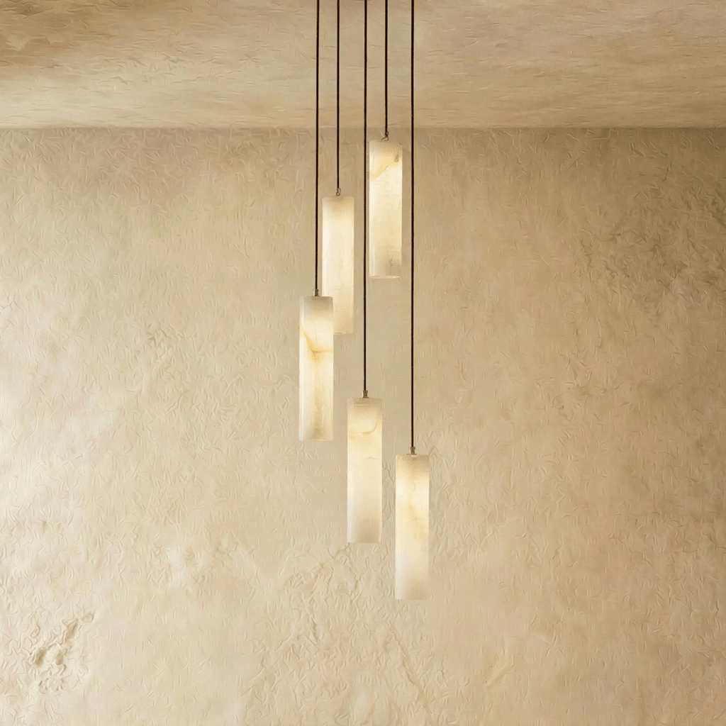 Moderne Alabaster-Zylinder-Pendelleuchte mit sanftem Glanz