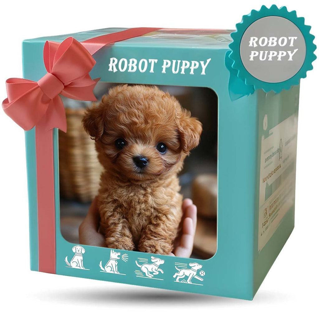 Brinquedo interativo de peluche em forma de cachorro, com cauda que abana e cabeça que se vira