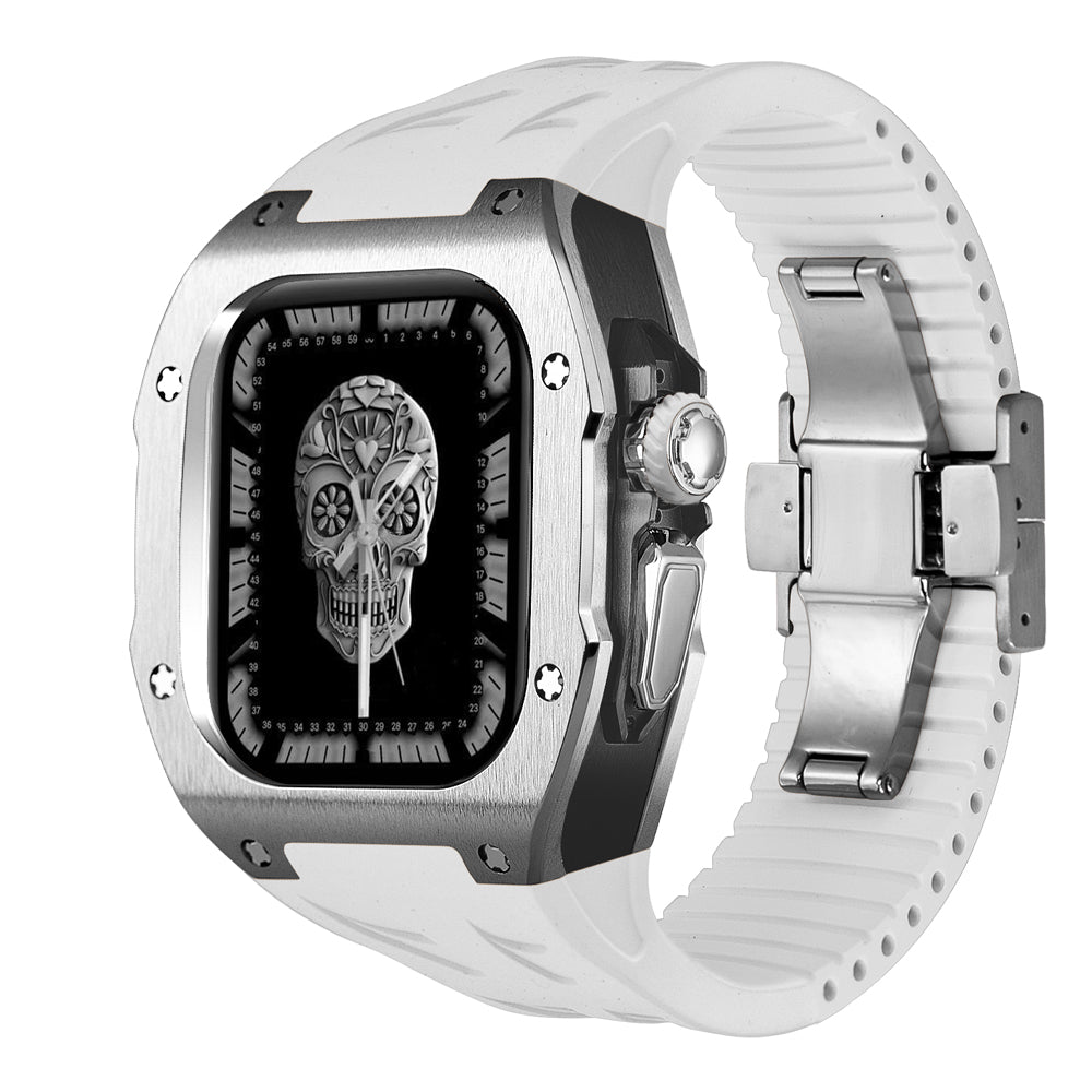 Kit de modification de boîtier en titane pour Apple Watch Ultra avec bracelet en caoutchouc fluoré