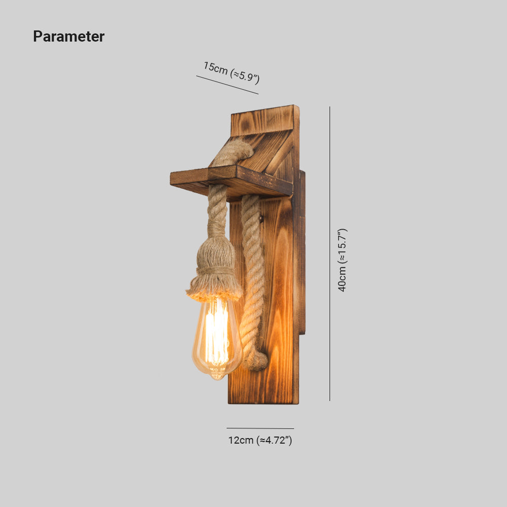 Epoch Vintage Rectangular LED Wall Light, Wood/Hemp Rope, Dining Room | Fioriscas