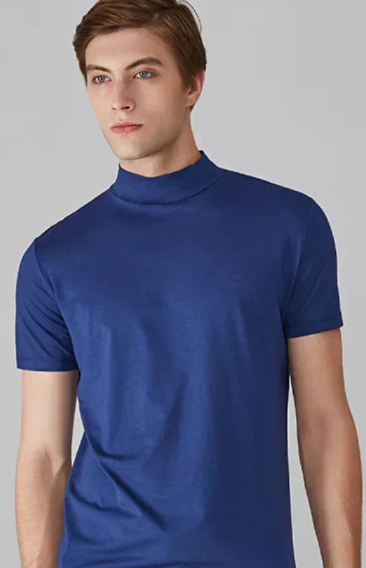 Mock-Neck Slim-Fit T-Shirt for Men, Short-Sleeve Stretch Cotton Tee