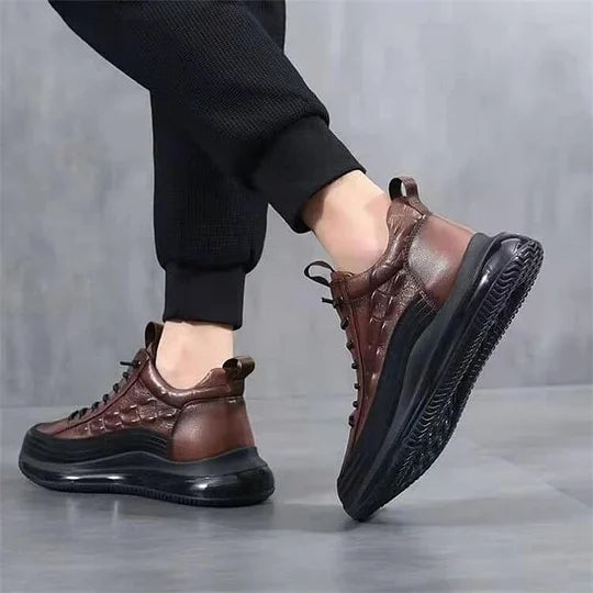 Aurelian Men's Leather Sneakers, Cushioned Sole & Crocodile-Print Finish