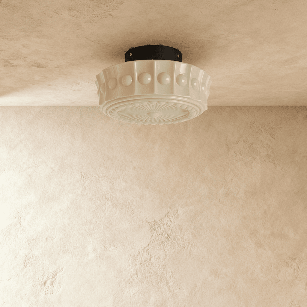 Aurora Vintage Inspired Sunburst Glass Flush Mount Ceiling Light With Beaded Trim