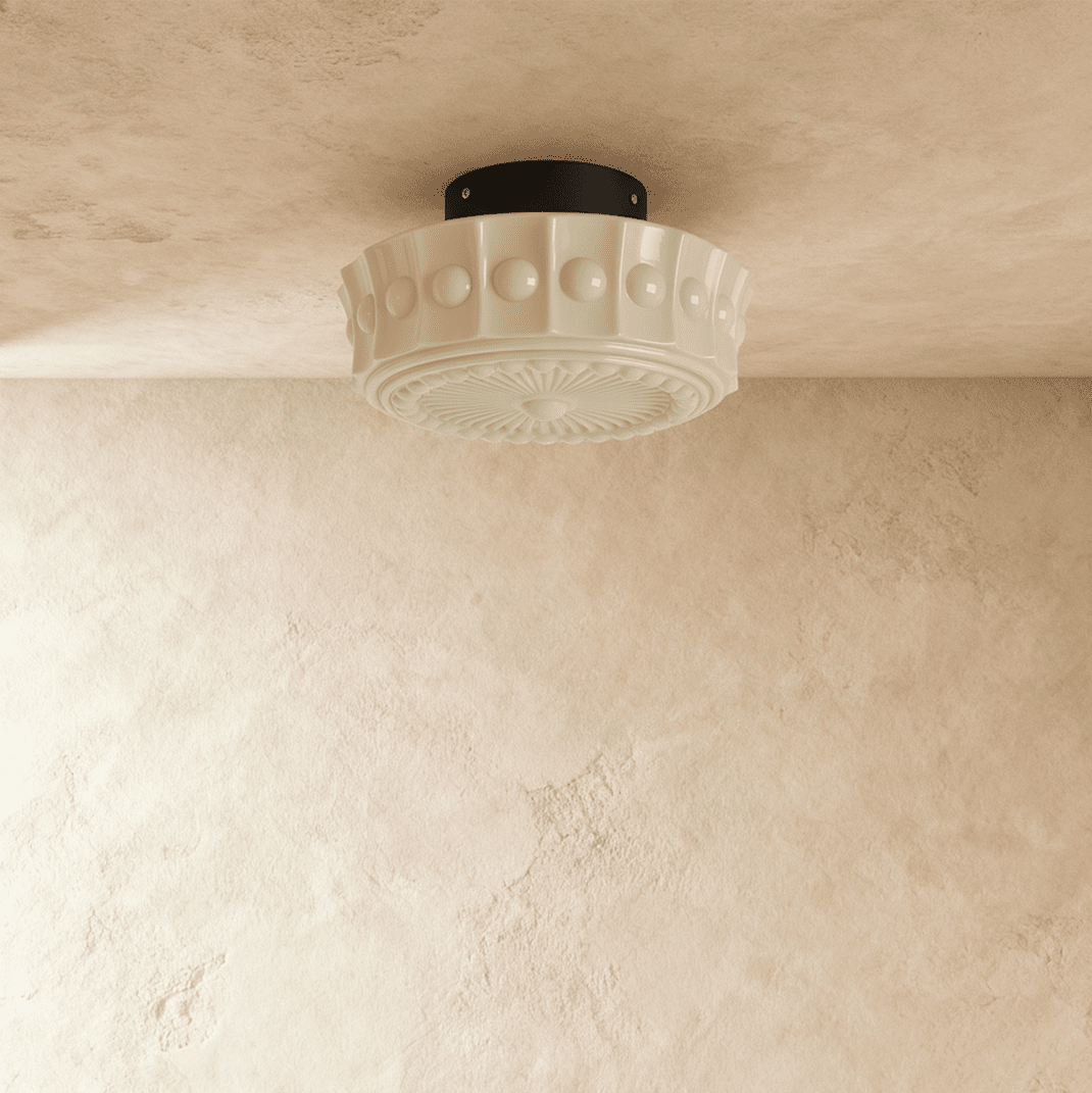 Aurora Vintage Inspired Sunburst Glass Flush Mount Ceiling Light With Beaded Trim