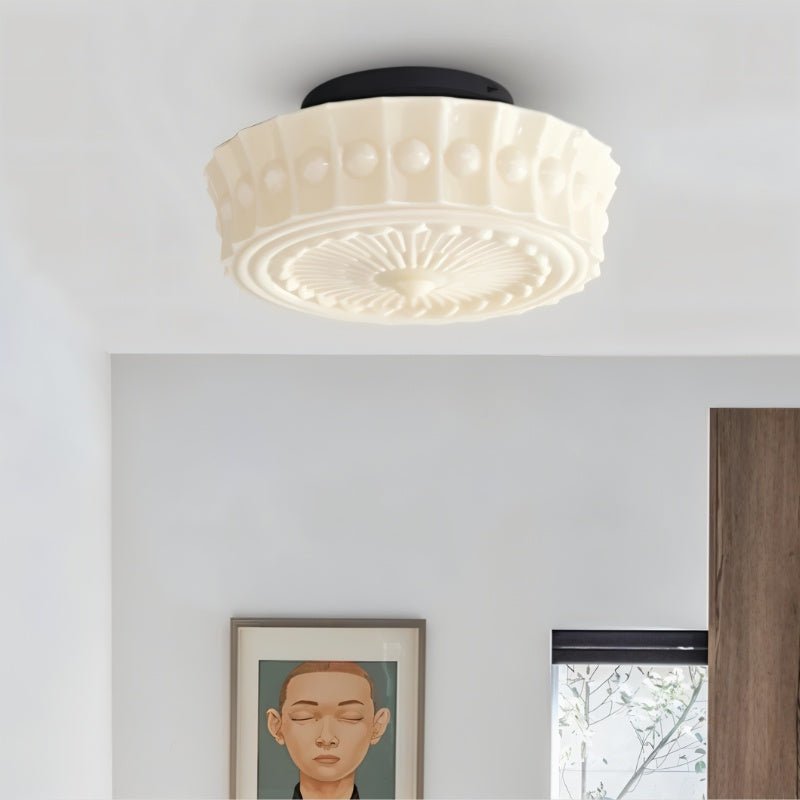 Aurora Vintage Inspired Sunburst Glass Flush Mount Ceiling Light With Beaded Trim
