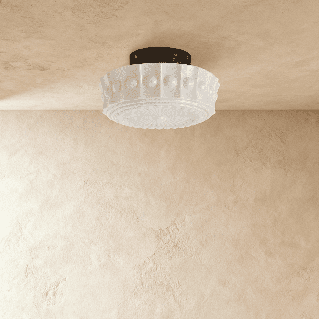 Aurora Vintage Inspired Sunburst Glass Flush Mount Ceiling Light With Beaded Trim