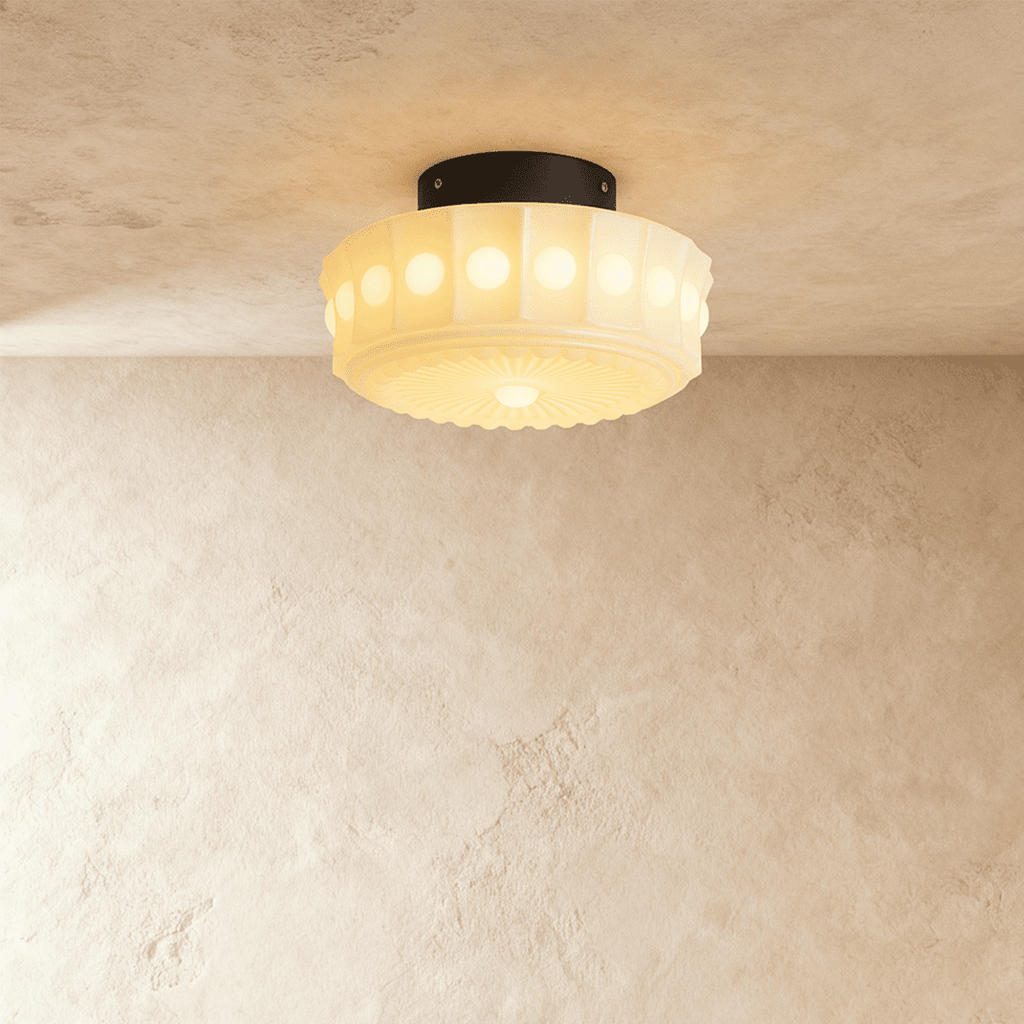 Aurora Vintage Inspired Sunburst Glass Flush Mount Ceiling Light With Beaded Trim