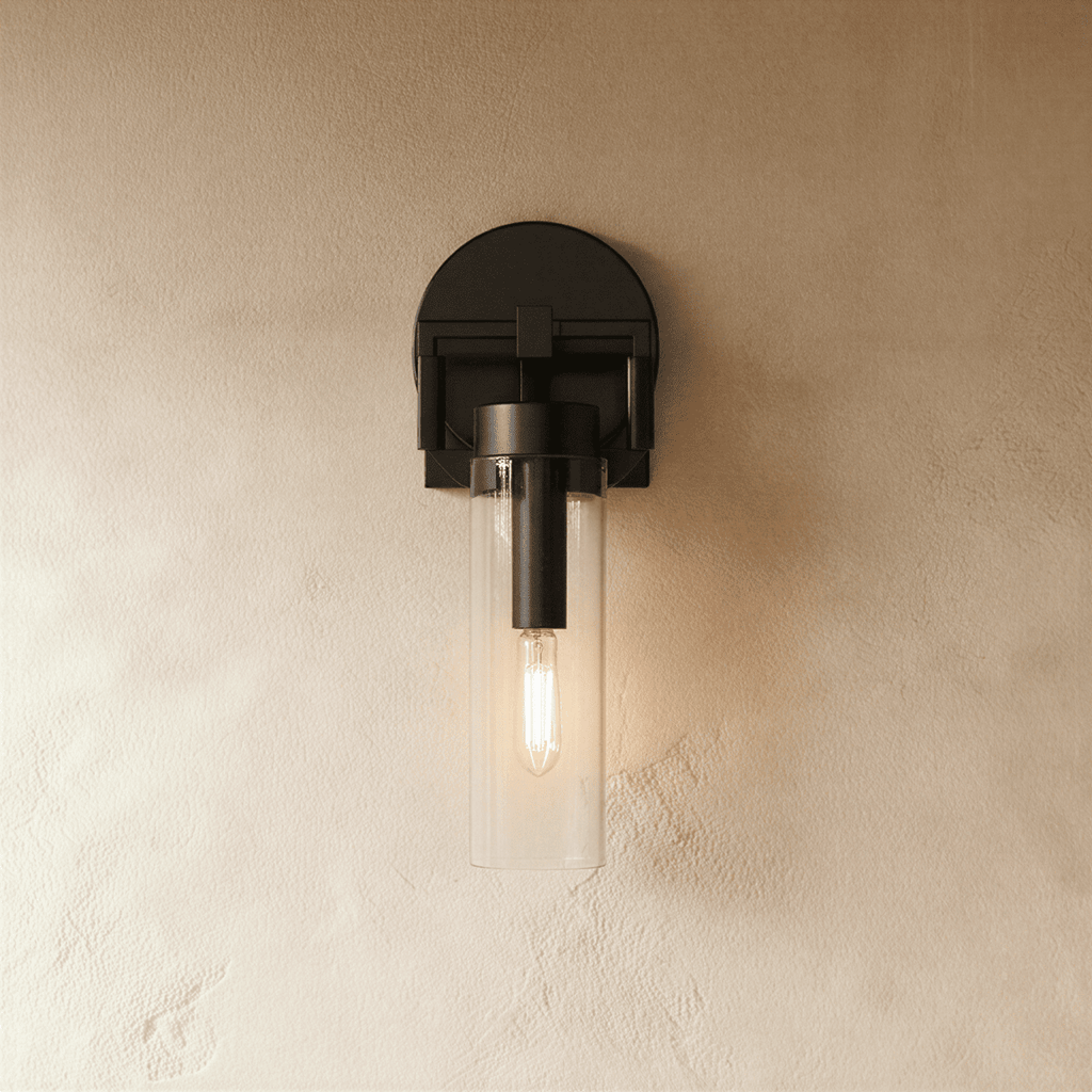 OrionGlass zylindrische Wandleuchte mit Schmiedeeisen-Finish