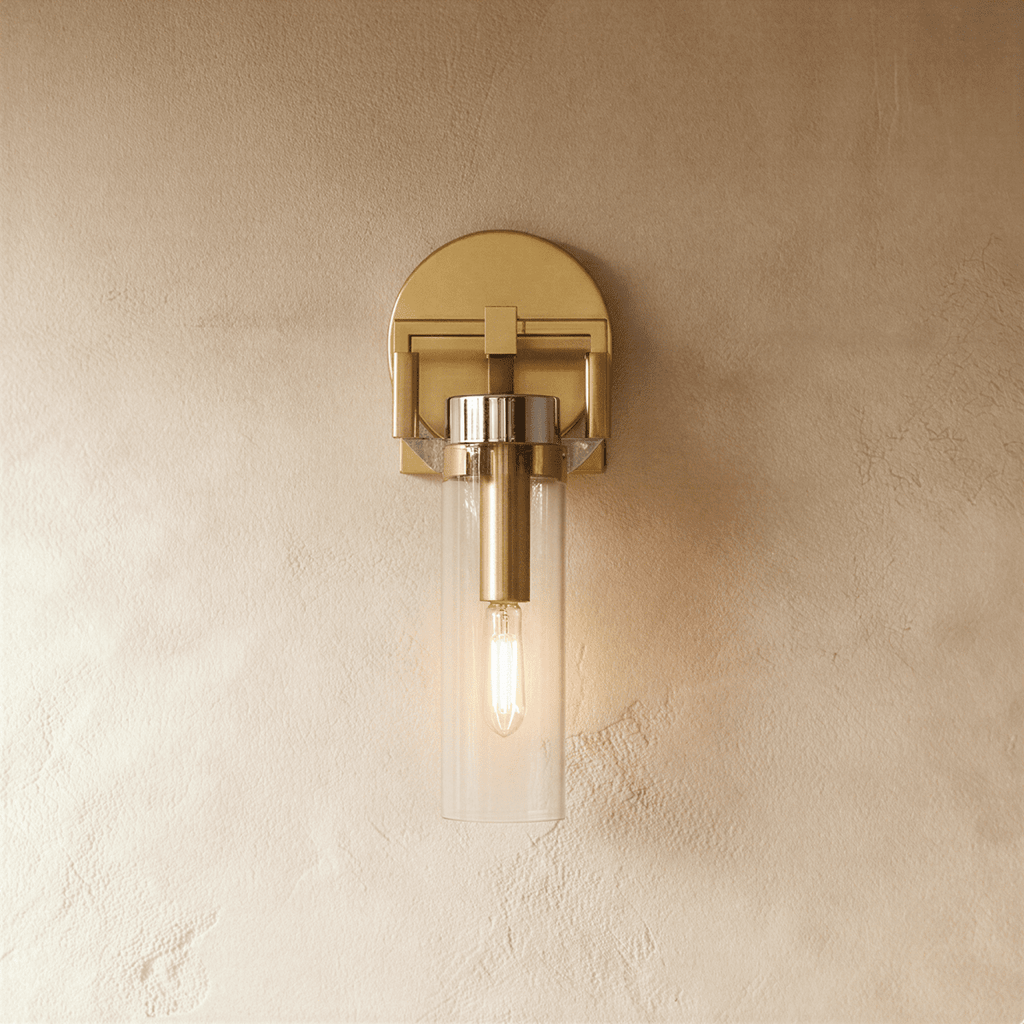 OrionGlass zylindrische Wandleuchte mit Schmiedeeisen-Finish