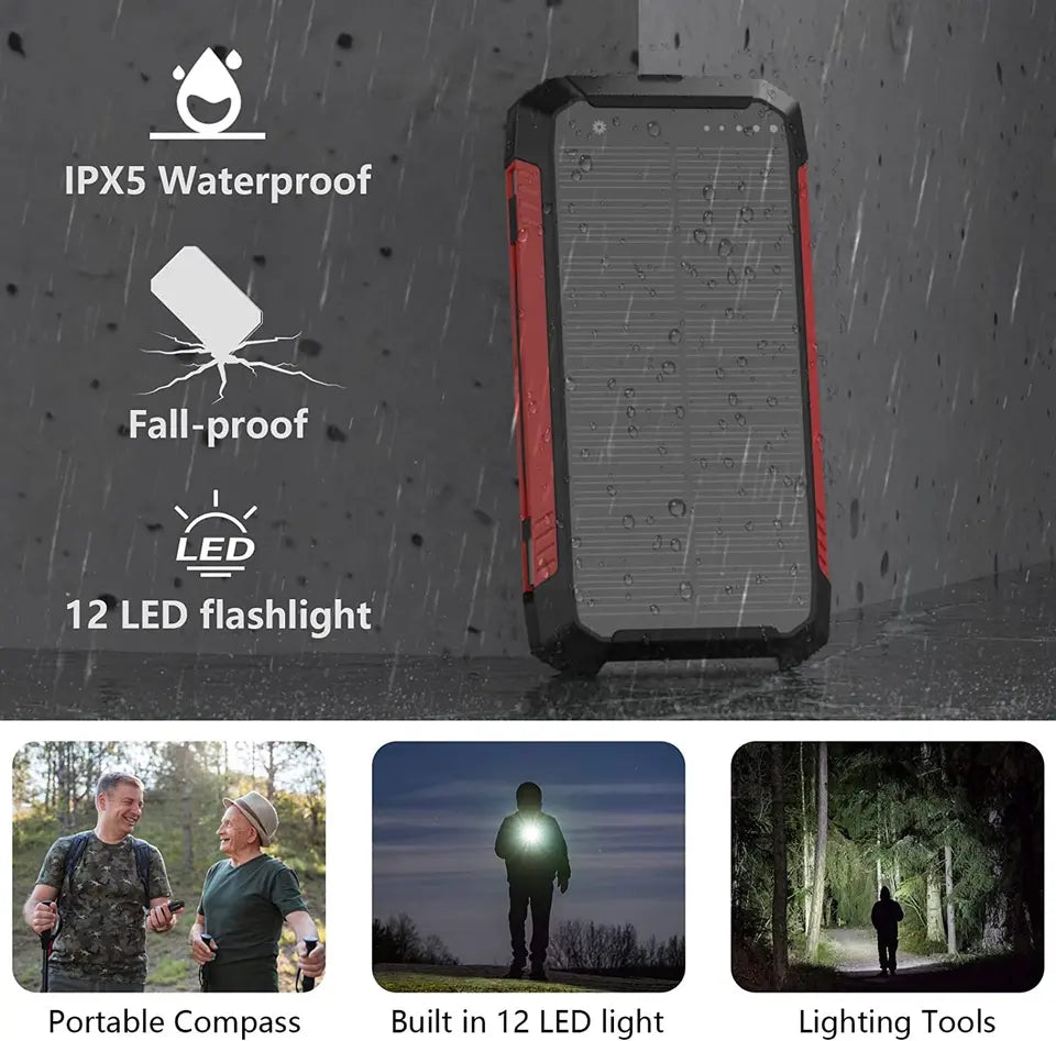 Solarny powerbank 30 000 mAh EclipseVolt, wodoodporny, z bezprzewodowym ładowaniem Qi